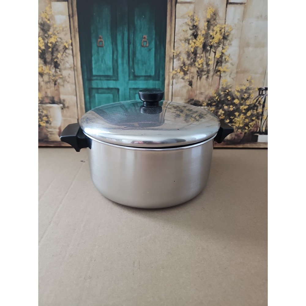 1801 Revere Ware 4.5 Qt Stock Pot 2064 with Lid Stainless Disc Bottom 93 A Korea